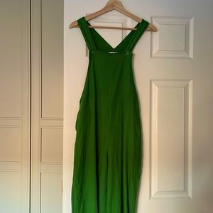 Simon’s Wide Leg Linen Overalls - Kelly Green